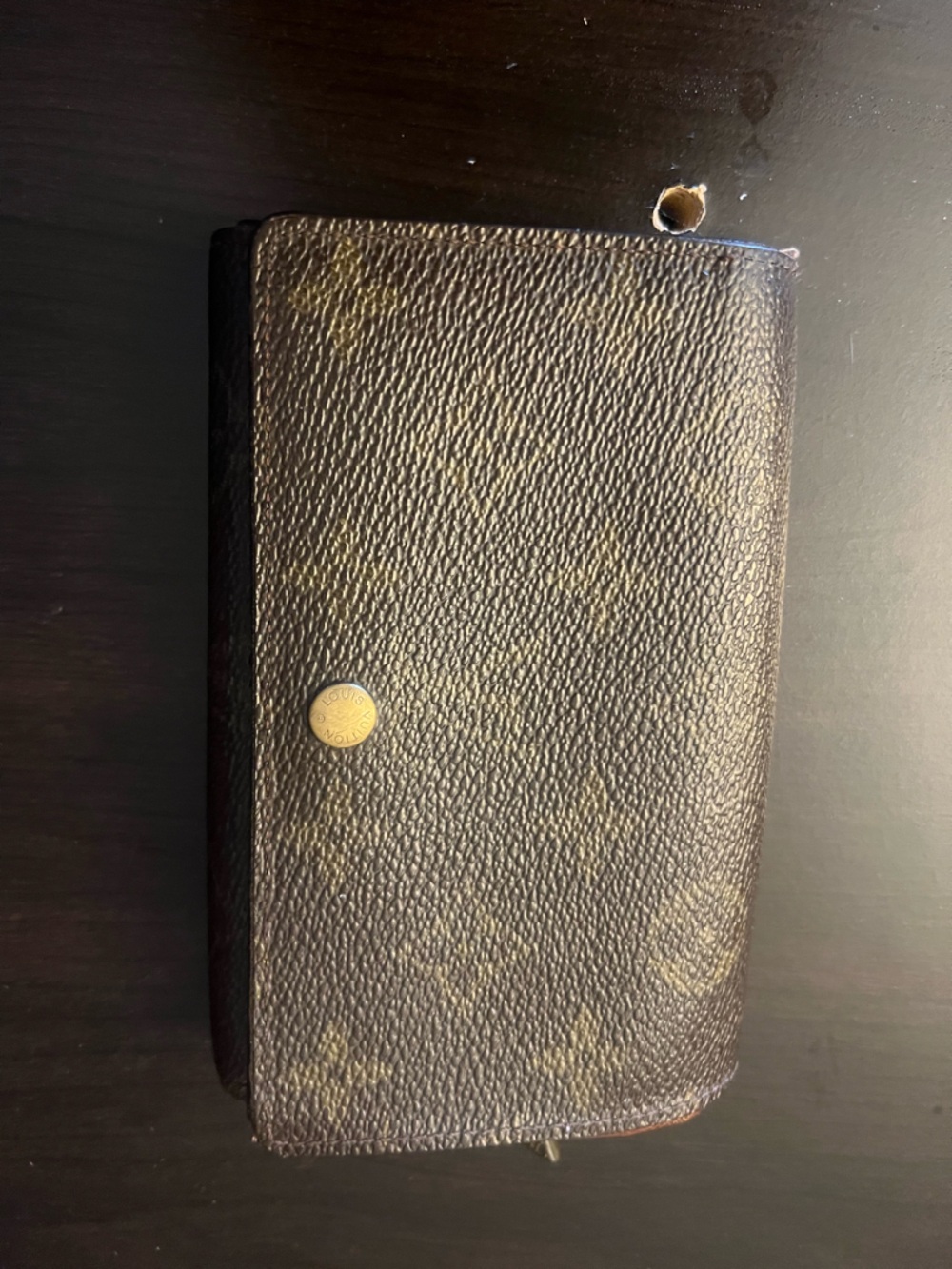 Louis Vuitton Brown Textured Leather Wallet with Gold Snap